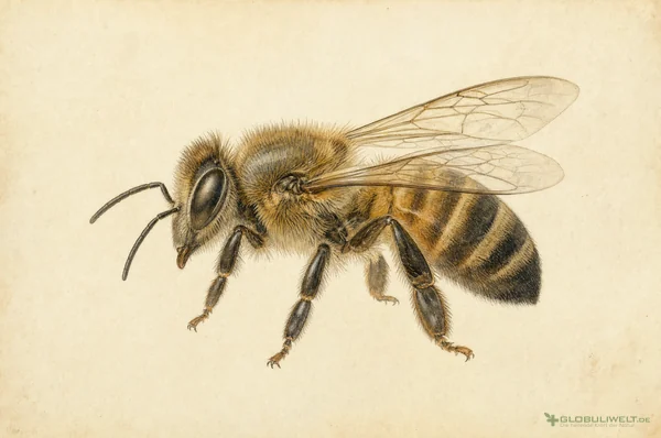 Naturhistorische Illustration von Apis Mellifica (Honigbiene) – Ausgangssubstanz der homöopathischen Globuli